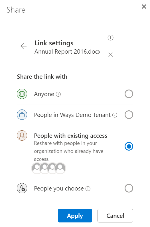 Select sharing options